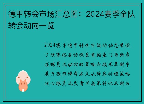 德甲转会市场汇总图：2024赛季全队转会动向一览